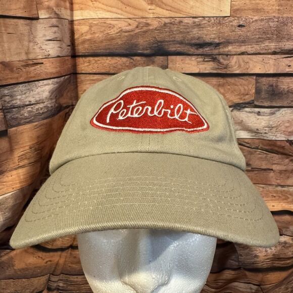 Peterbilt Trucker Hat Cap Adjustable Strapback Khaki Red Logo Classic Driver - Picture 1 of 8